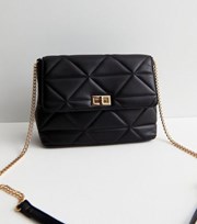New Look Black Leather-Look Quilted Chain Strap Cross Body Bag